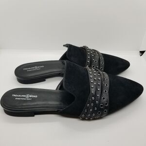 Treasure & Bond black suede studded pointed toe mules size 8